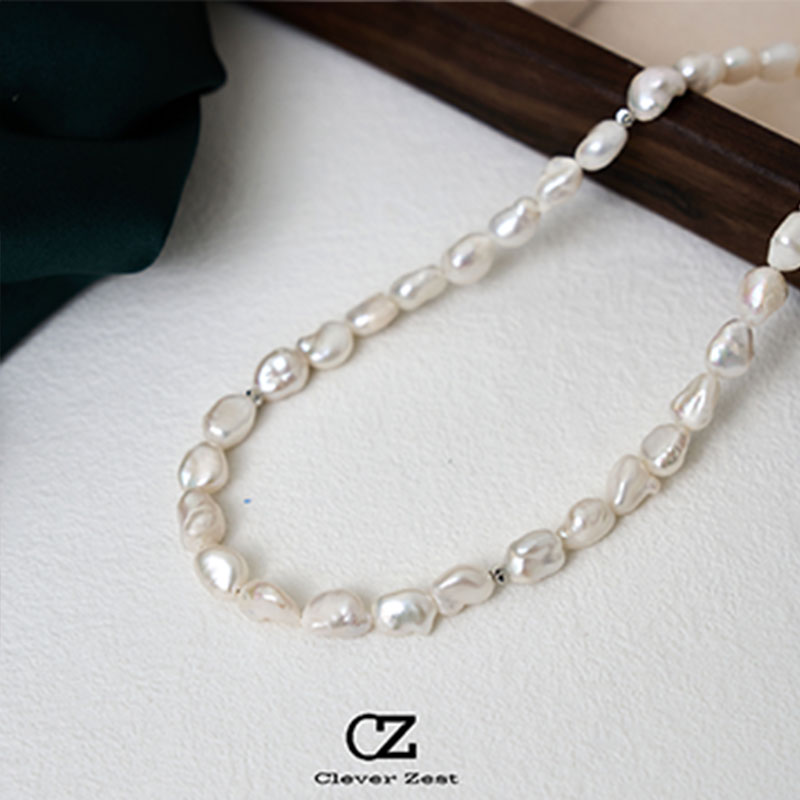 S925 Sterling Silver Natural Freshwater Baroque Pearls Necklace for Anniversaries