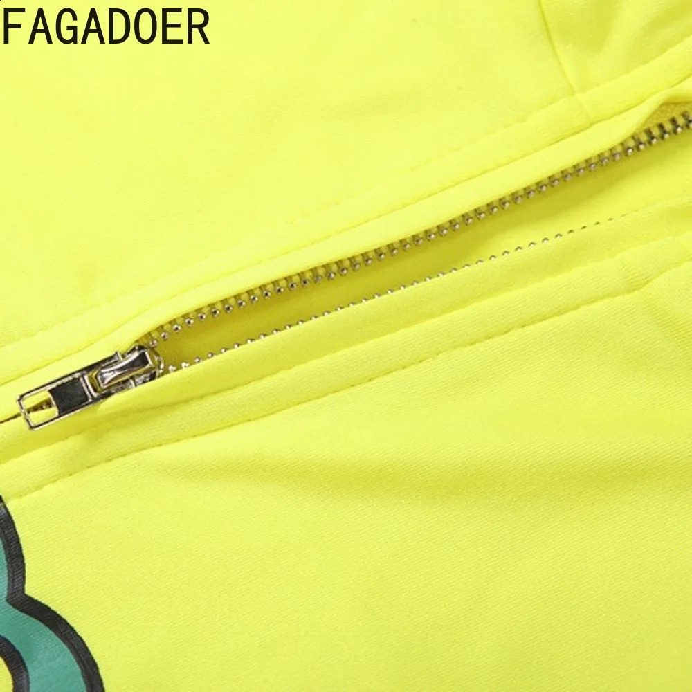 FAGADOER Y2K Streetwear Fashion Letter Print 2 Pieces Set for Woman Zipper Long Sleeves Top and Pants Female Clothing Summer 250827