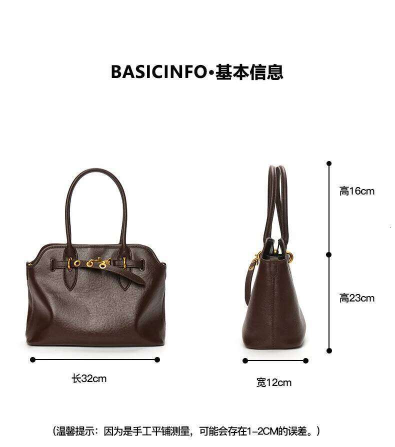 New Retro Designer Large Briefcase Tote First Layer Cow Leather Women Handbag High-End Cowskin Bussiness Female Shoulder Bag