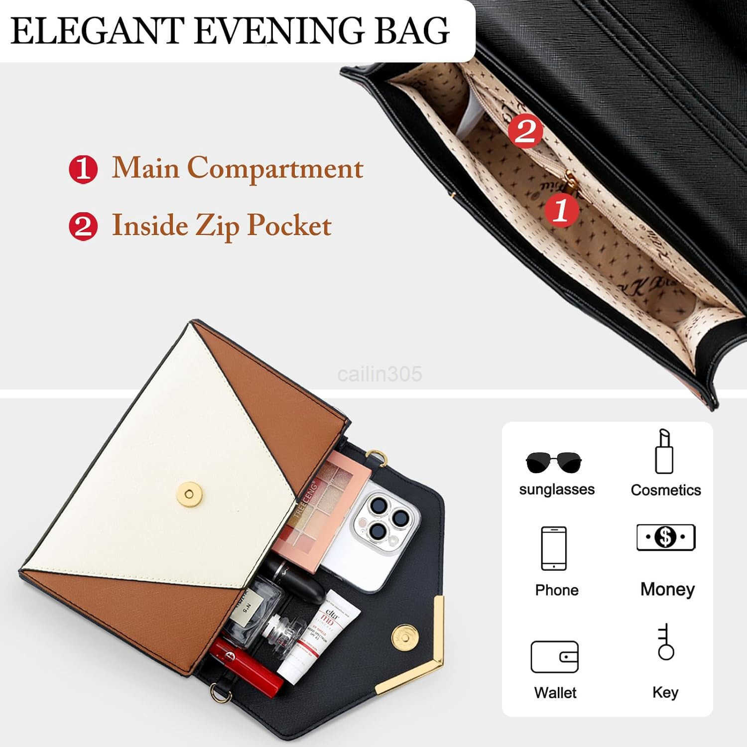 Women Elegant Faux Leather Evening Envelope Clutch Purse Foldover Bags for Party Wedding Prom Z25909