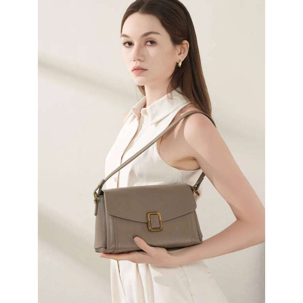 Genuine Leather Portable Women's Handbag 2025 New Niche High-Grade Shoulder Crossbody Female Commuter Bag Two Straps