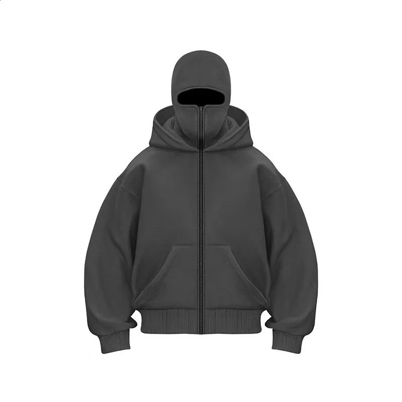 2025 Mens Balaclava Hoodies Half Zip Up Pullover Double Hooded Fleece Sweatshirt Unisex Fall Winter Outfits For Men250827