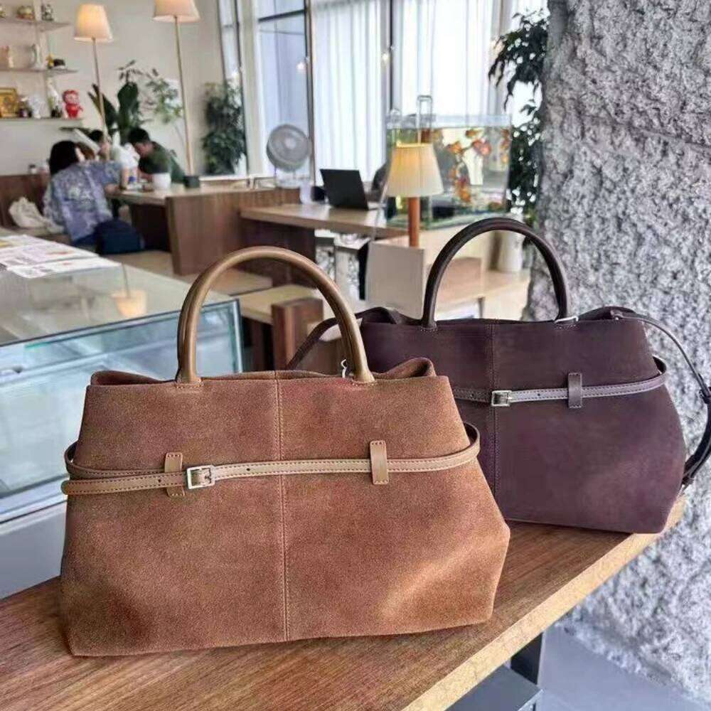 New Blogger Recommend Big Deep Red Office Commuter Tote Thick Chamois Women's Handbag Matte Suede Leather Female Shoulder Bag