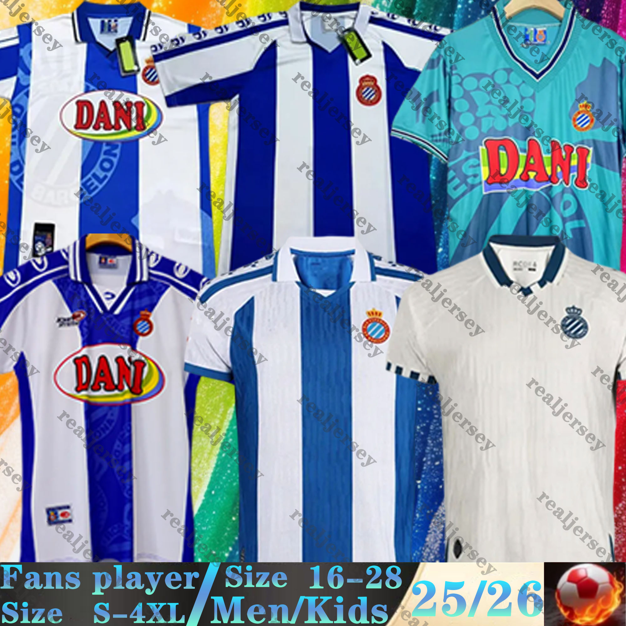 2025 2026 RCD Espanyol Soccer Jerseys Retro 84 89 96 97 98 99 2000 S.GOMEZ EL HILALI CABRERA A.TEJERO SANCHEZ PUADO EXPOSITO Home Away 3rd 25 26 football Shirt Men Kids kits
