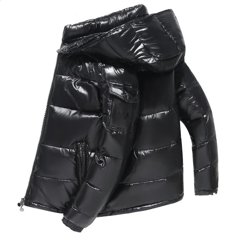 Warm Coat Mens Parkas Glossy Black Jackets Solid Color Parka Fashion Winter Jacket Men Thicken 250828
