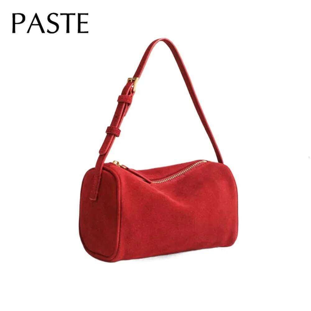 Exquisite Live Wine Red Small Pillow Matte Suede Leather Women Crossbody Round Shape Chamois Female Shoulder Bag