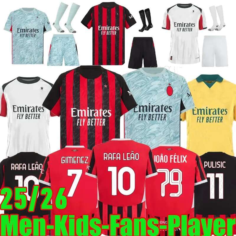 25 26 Black white Jerseys 2025 2026 home away THEO PULISIC REIJNDERS TOMORI RAFA LEAO Football shirts uniform fans 125th BONDO JOAO FELIX GIMENEZ fourth