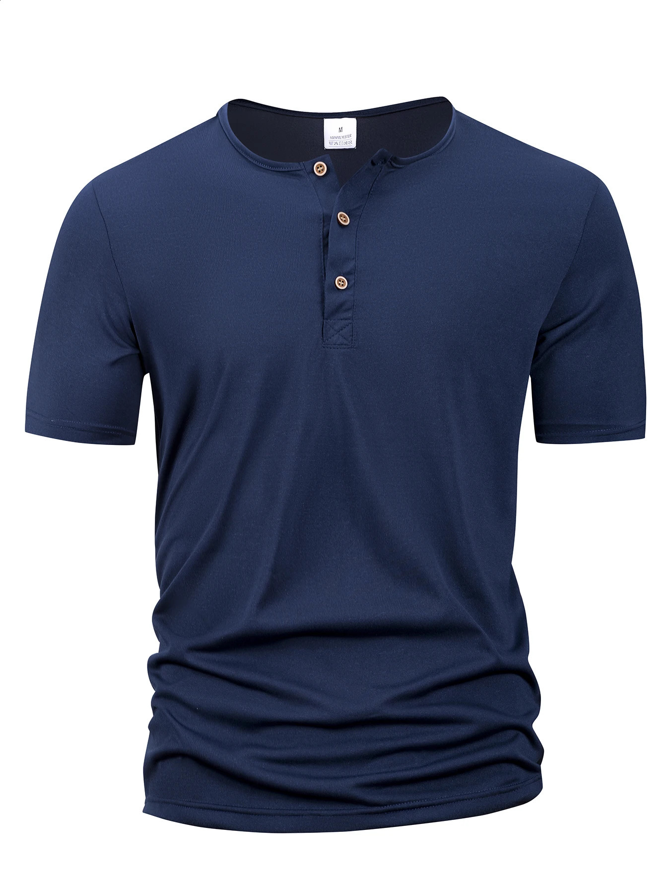 Summer Men Henley Collar Tshirts Button Slim Casual Male Solid Color Short Sleeve Men Sports Tshirt Polo shirt Tops250828