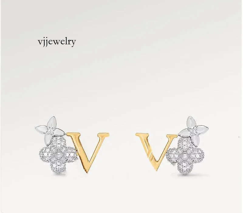 With BOX Popular Women Stud Mix Sier Flower Brand Fashion Earrings Gold Jewelry For Party Wedding Gift Wholesale