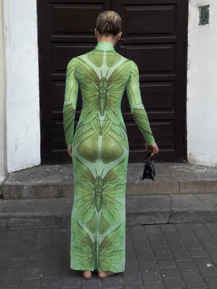 Weird Puss Sexy See Through Women Dress Long Sleeve Elegant Stretch Skinny Midnight Clubwear Bodycon 250828