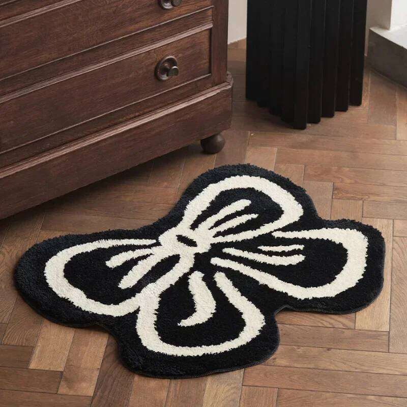 Cartoon Bedside Floor Fluffy Bowknot Mat Irregular Carpet for Living Room Shaggy Area Rug Doormat Cute Decor H260226