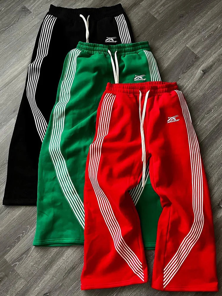Hip Hop Embroidered Harem Pants Women Mens Jogging Drawstring Sweatpants Striped Tactical High Street Loose Wide Leg Trousers 250828