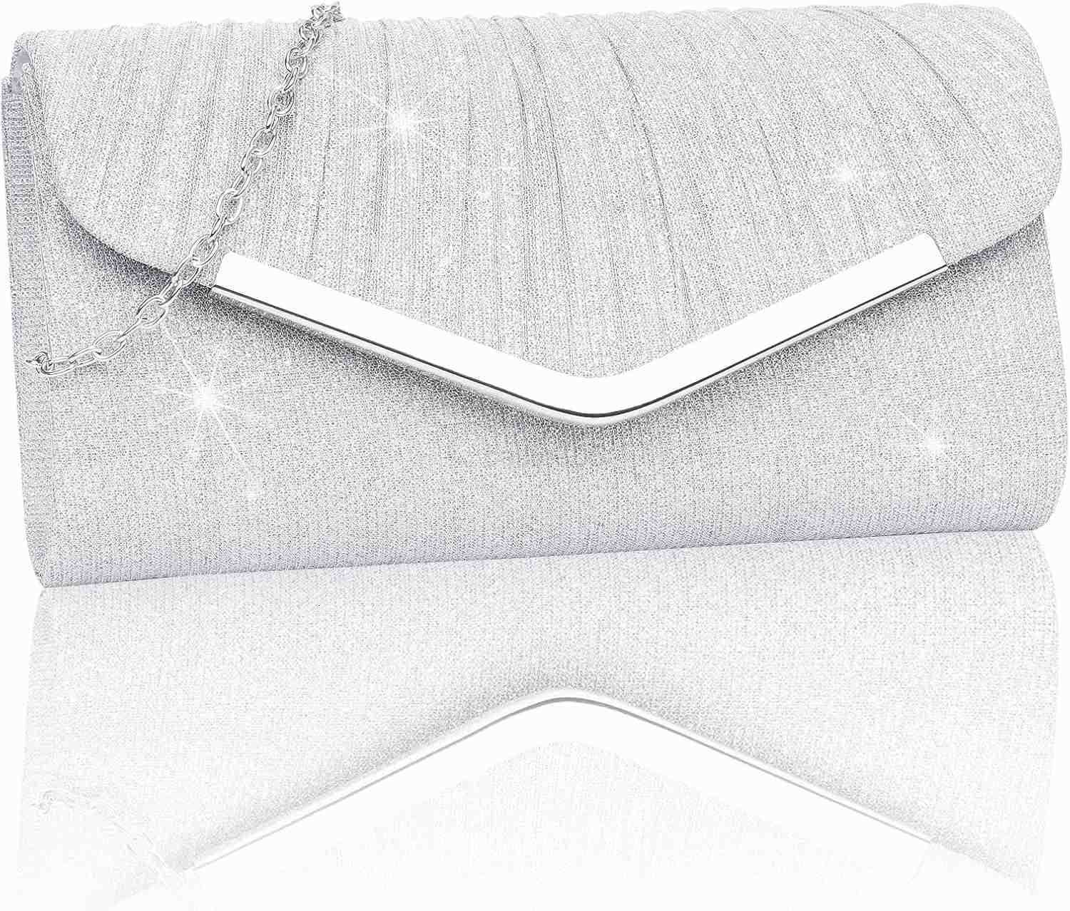 Womens Evening Handbags Sparkly Pleated Evening Purse Elegant Sequins Clutch for Wedding Formal Cocktail Party Z25909