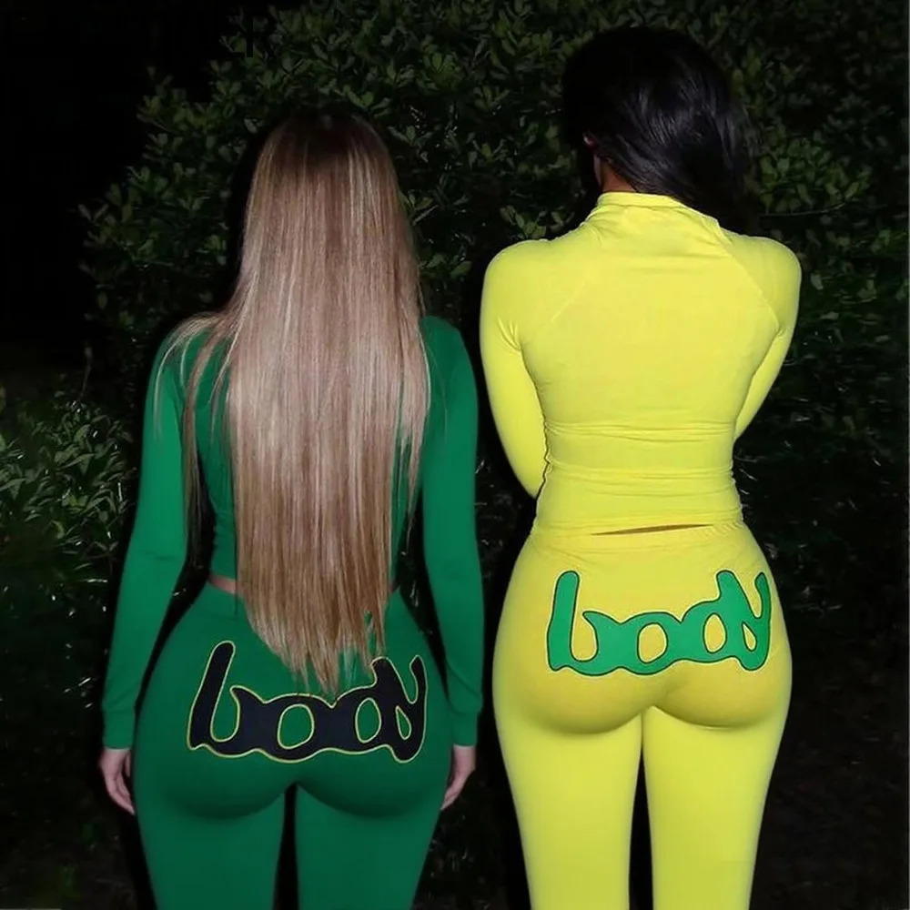 FAGADOER Y2K Streetwear Fashion Letter Print 2 Pieces Set for Woman Zipper Long Sleeves Top and Pants Female Clothing Summer 250827