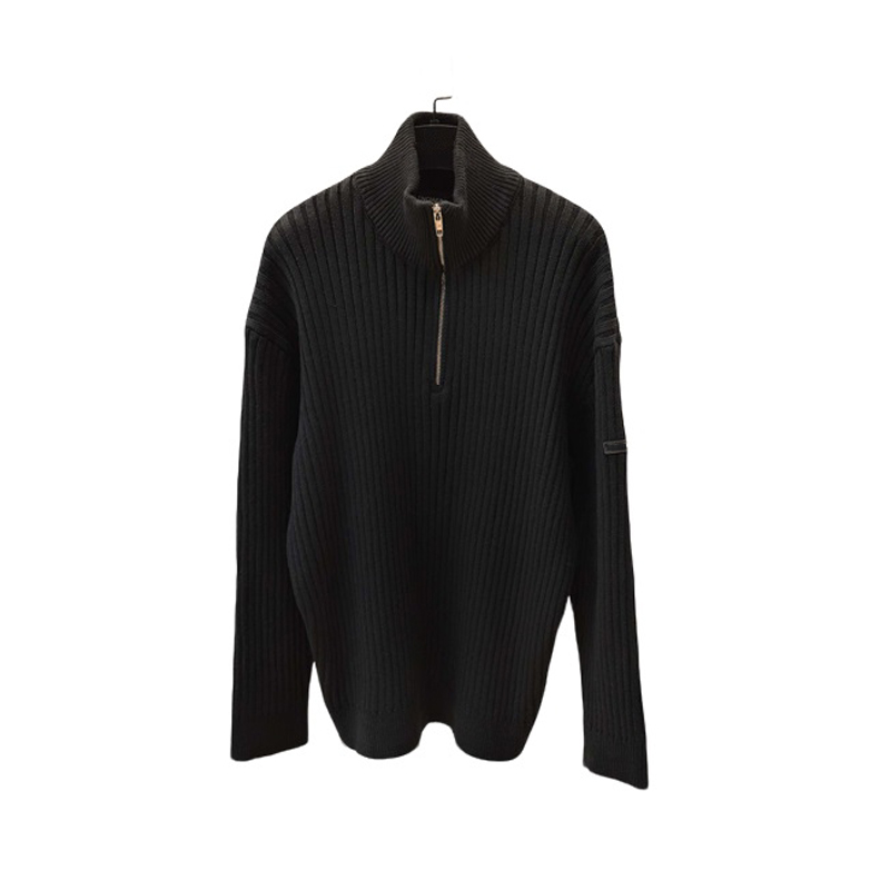 Classic Oversized Turtle Neck Sweater with Sleeve Logo Half Zipper Detail for Men Women Heavy Made 25fw 0828