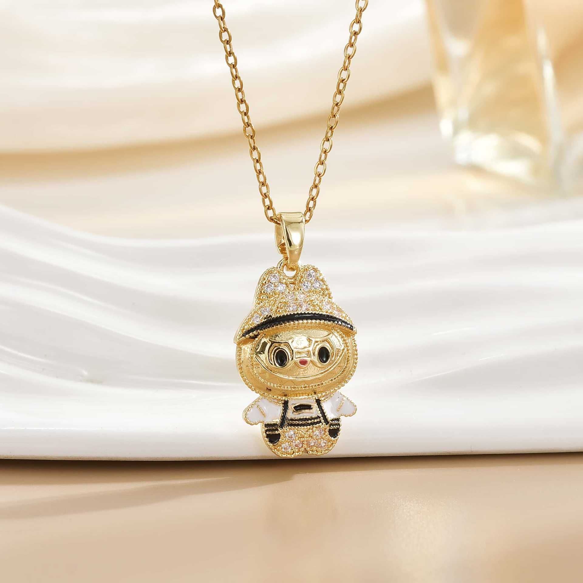 Cute Cartoon Labubu Pendant Necklace for Women: Stylish Versatile, Exquisite Collarbone Chain Retro Trendy Pendant Neckpiece, Light Luxury Fashion Gif