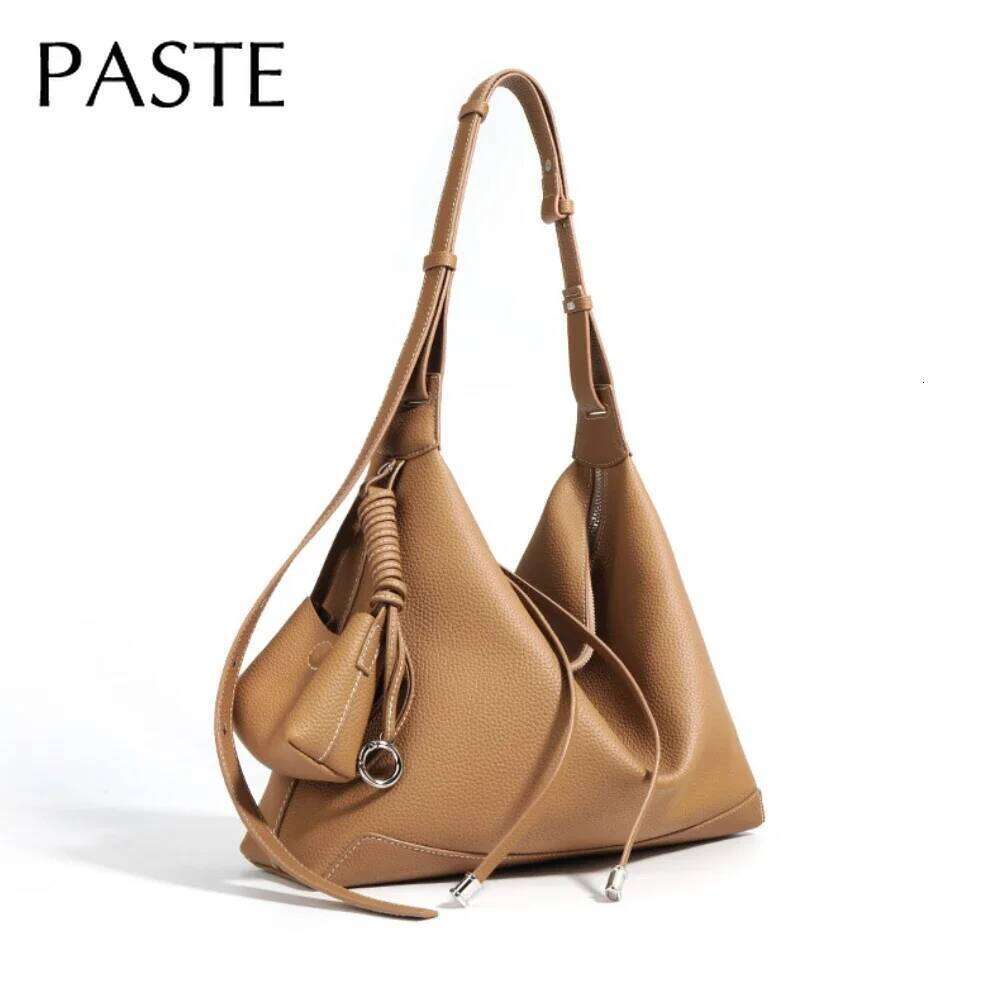 New Ins Chic Designer Large Capacity Commuter Tote First Layer Genuine Cow Leather Women's Handbag Connect With Small Purse