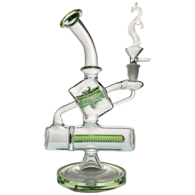 Square glass water pipe horizontal drainage perc filter 9.8-inch universal 14mm joint daily essential