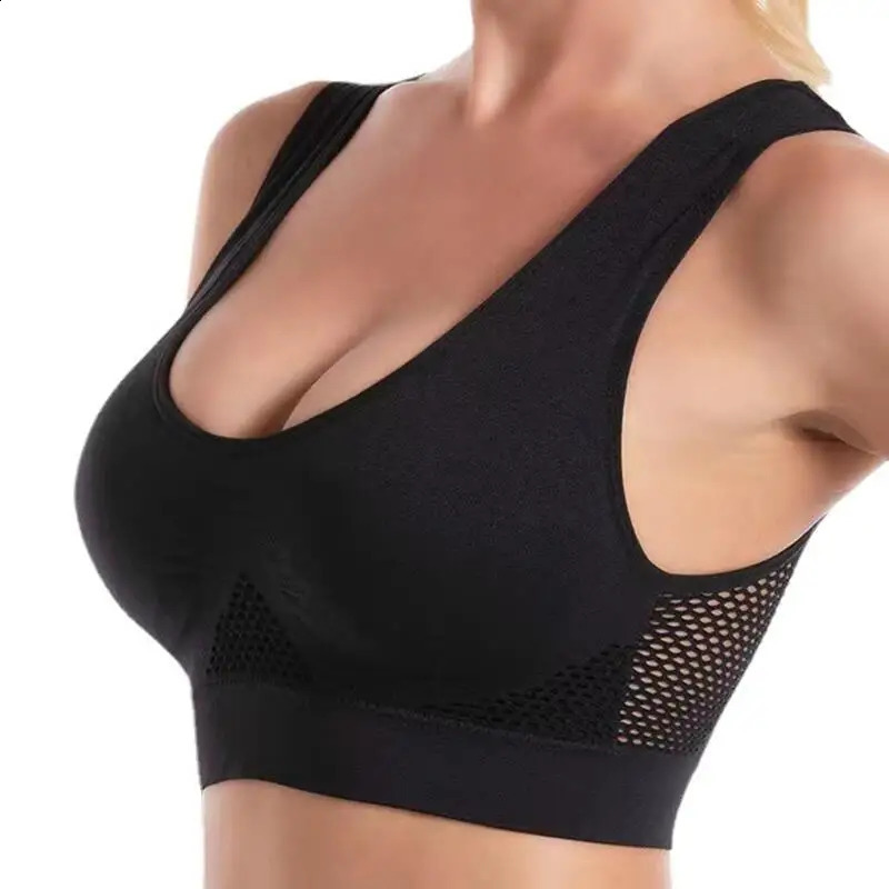 S7XL Plus Size Grid Air Holes Bra sports without underwire Womens Underwear Shockproof Yoga Running Brassiere Hollow out Vest 250828