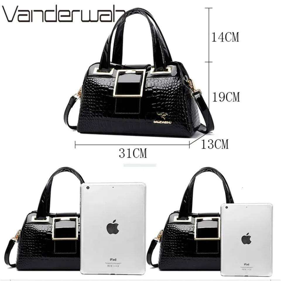 2 Layer Large Capacity Tote Handbags Women Bags Designer Crocodile Pattern Ladies Boston Shoulder Bag High Quality