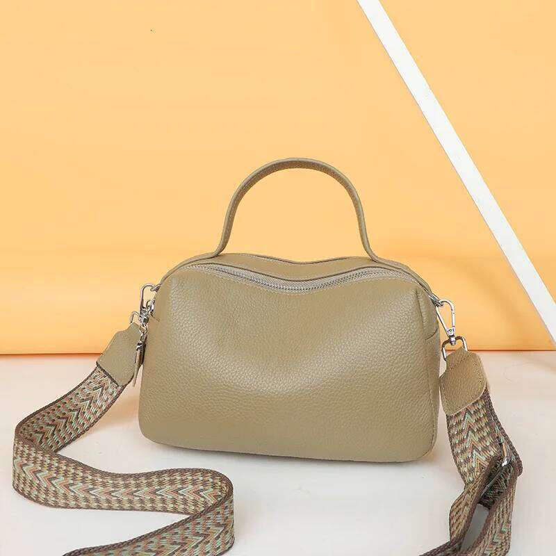 Fashion Simple Genuine Ladies Handbag Leather Girls Casual Hundred Large Capacity Comfortable Wide Shoulder Strap Crossb