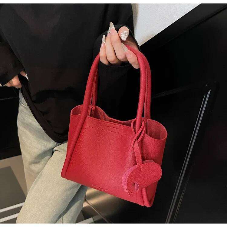 Solid Color Leather Tote Bag - Unique Crossbody Strap Design, Minimalist Vintage Style With Fashionable Letter