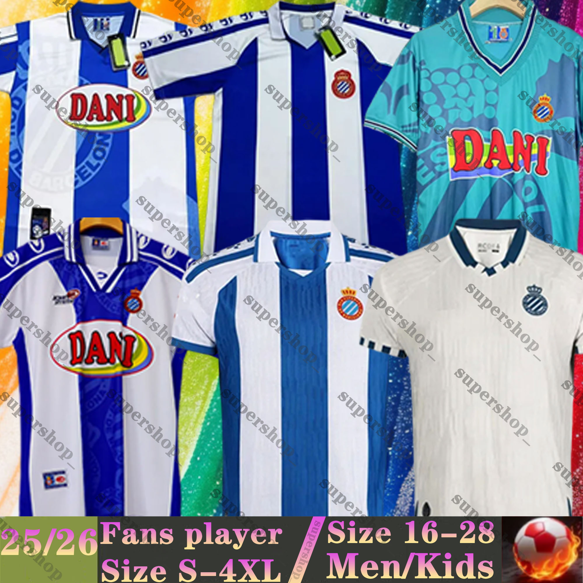 25 26 RCD Espanyol Soccer Jerseys Retro 84 89 96 97 1998 99 S.GOMEZ EL HILALI CABRERA A.TEJERO SANCHEZ GRAGERA PUADO CARDONA C.ROMERO 2025 2026 Football Shirts Men kids Kit