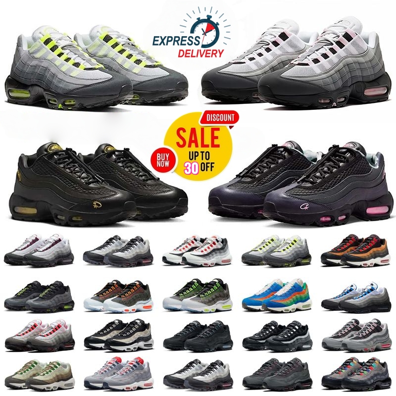 2026 New Designer Shoes 95 Running Shoes 95s Men Women Sneakers Triple Black white Solar Red flats Breathable 95s Outdoor Sports Runner Trainers