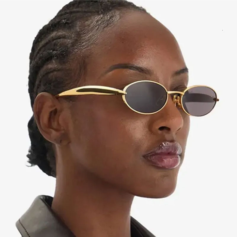 Designer Metal Frame Sunglasses for Small Faces - 2025 Runway Oval Sunnies for Women