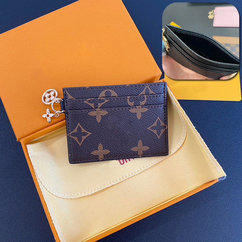 er keychain Credit Card Holders Mini Wallets High Quality For Mens Womens Leather Flower Classics Pure Color Keychain Purses Wallet bag charm