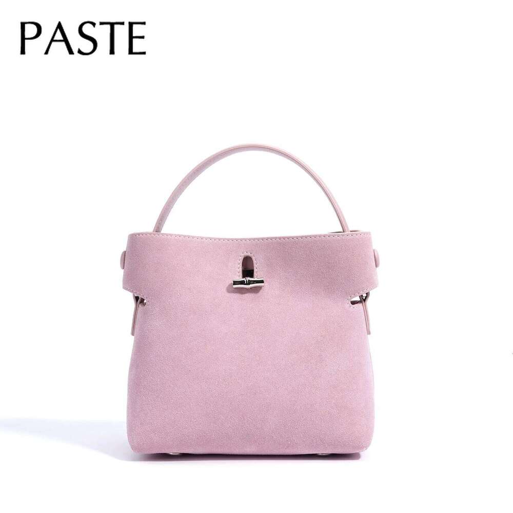 Exquisite And Unique Design Handbag Simple Style Pink Orange Color Small Tote Matte Real Suede Cow Leather Women Shoulder Bag