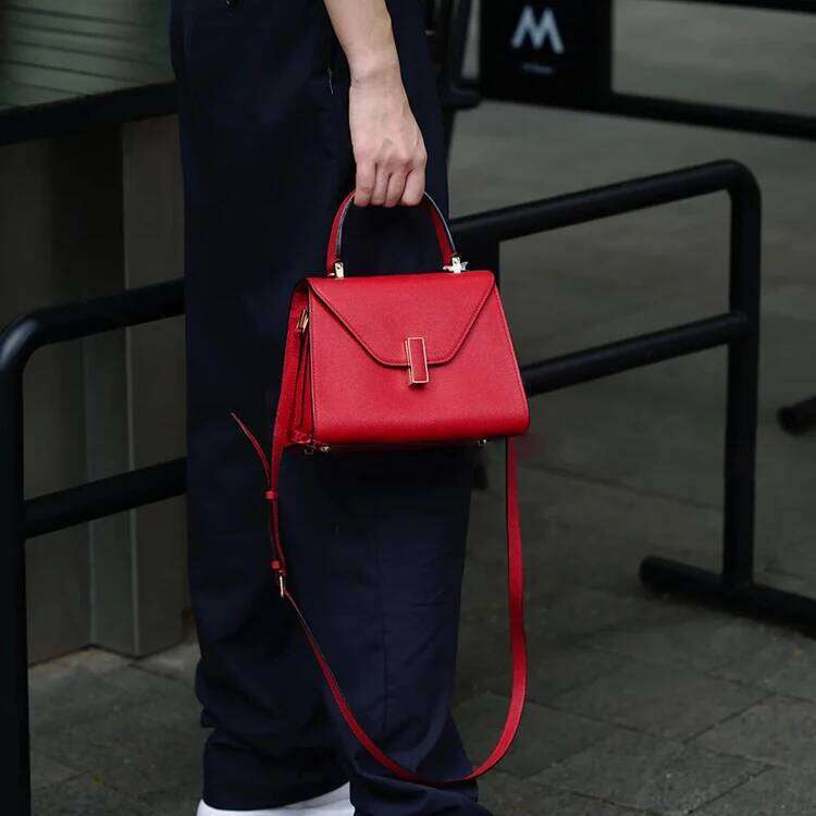 Hong Kong Genuine Leather Women's 2025 Large Red Wedding Bag Bridesmaid Oulder Crossbody Handbag