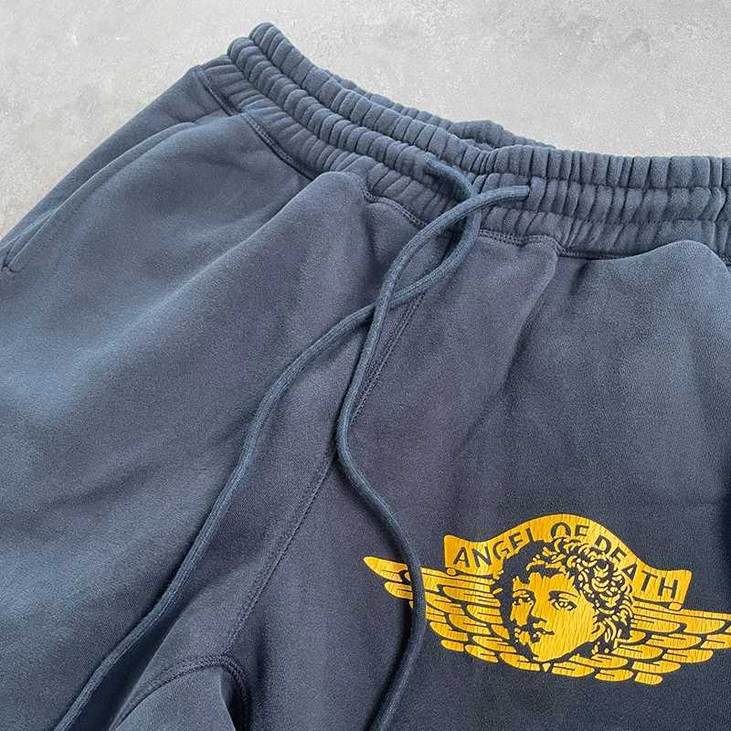 Hip Hop Cracked Graphics Print Saint Sweatpants Men Women Jogger Drawstring Casual Pants Vintage Washed Navy Blue Trousers X250828