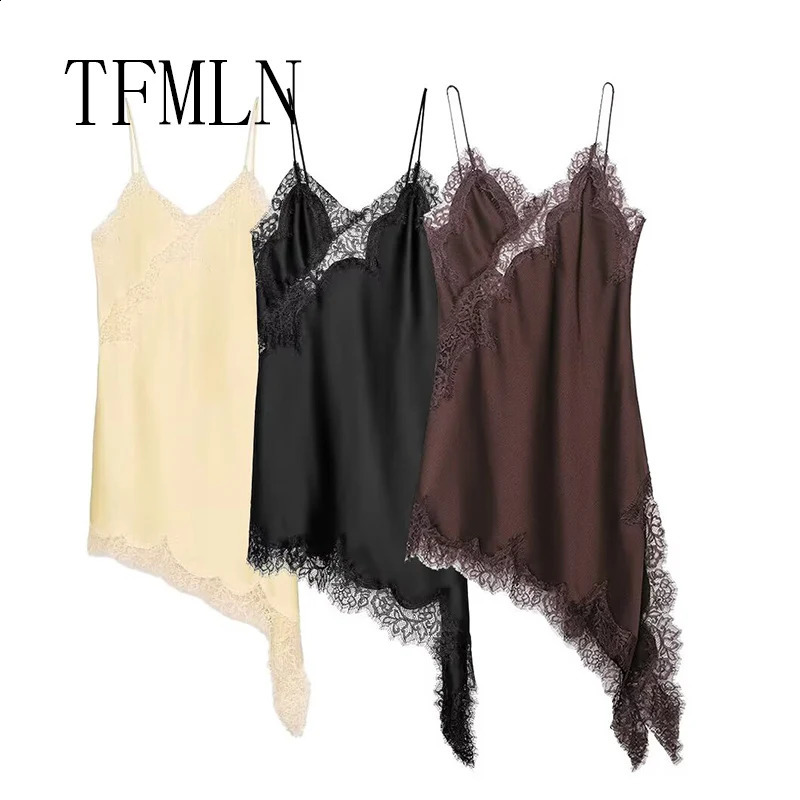 Women Sexy Irregular Lace Dress Fashion V Neck Hem Suspender Long Dresses 2025 Fashion Party Vestidos 250828