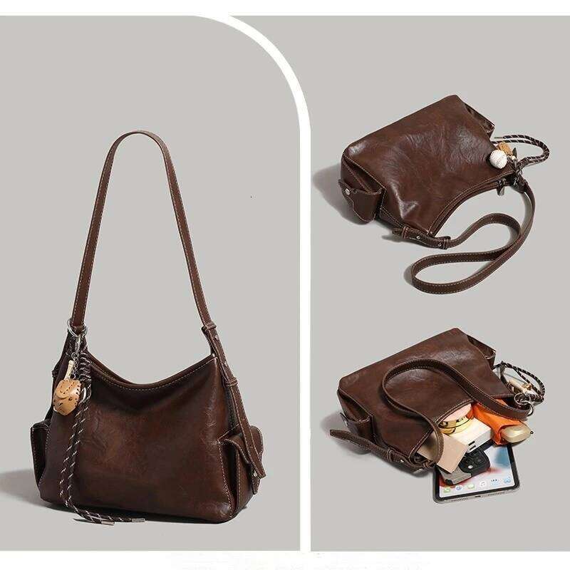 Ur2025 New Retro Single Oulder Tote Casual Commute Large Capaci Women's Versatile Crossbody Bag Daily Use PU Leather