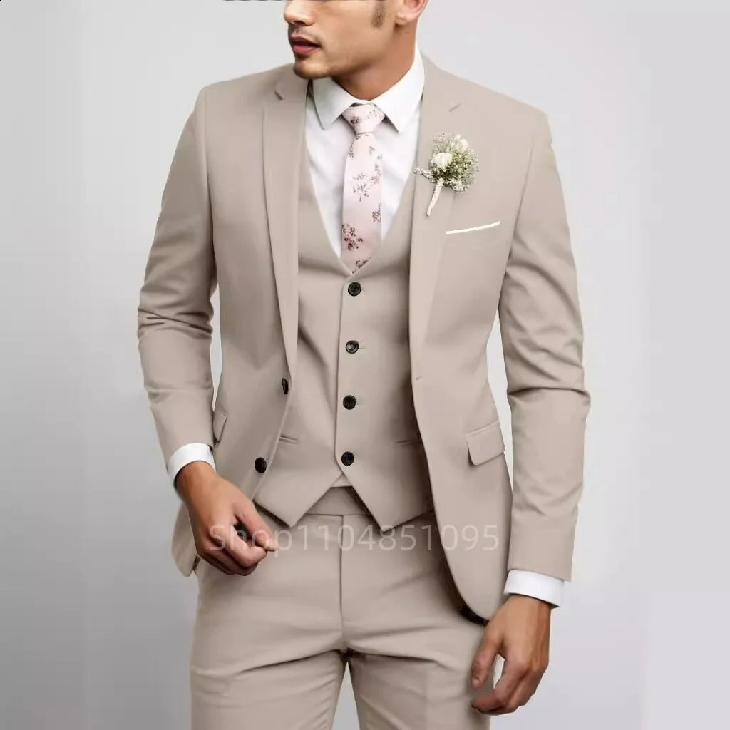 Matcha Green Suits for Men Slim Fit Wedding Tuxedos Fashion Mens Blazer Vest Pants 3 Pieces Foraml Business Suits Sets 250828