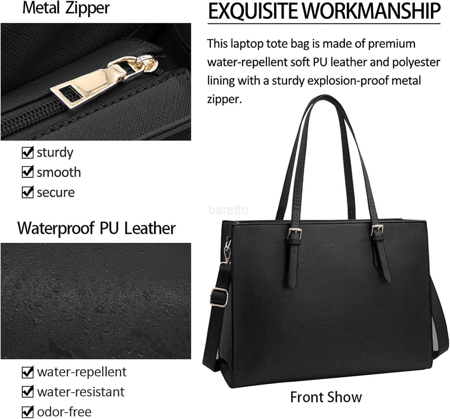 for Women Waterproof Lightweight Leather 156 Inch Computer Tote Bag Business Office Briefcase Large Capacity Handbag Shoulder Bag Professional Office 