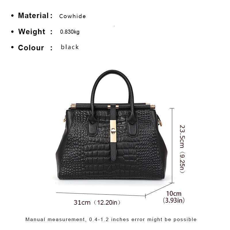 Aidrani Trendy Women's Handbag With Crocodile Pattern On The Surface Black Cowhide Large Bag