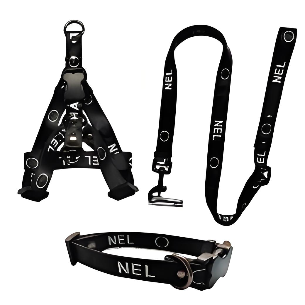 Designer Collars and Leash Set Step In Dog Harness for Small Medium Large Dogs Adjustable Heavy Duty Halter Harnesses with Classic Jacquard Letter Pat