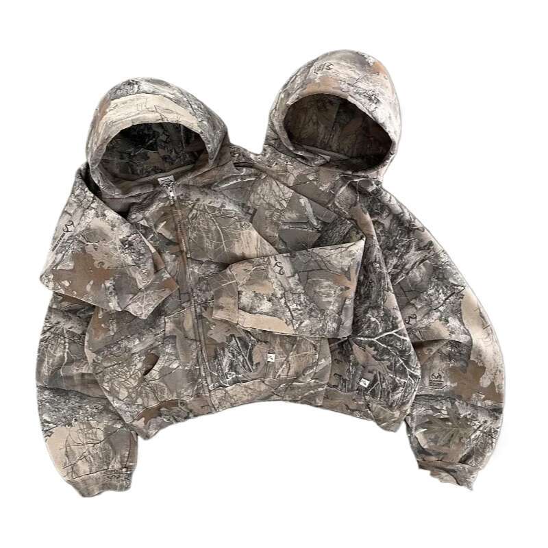 Y2k Haruku Men And Sportswear Hip-Hop Street Fashion Women Camouflage Pattern Zippered Zip Up Hoodie Sweatshirt