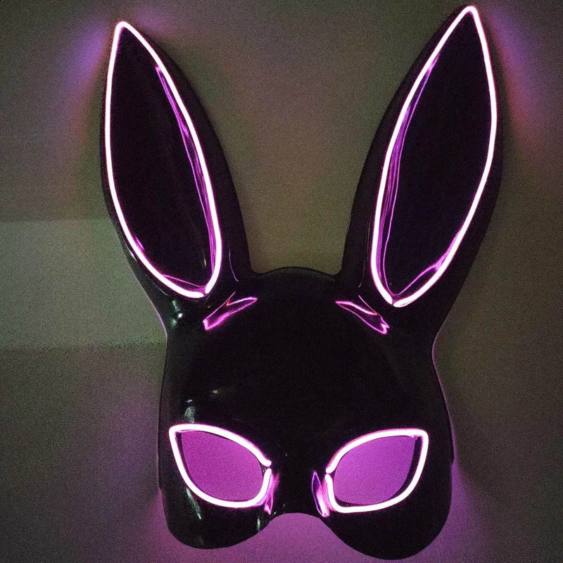 Sexy Rabbit Black Mask Luminous Half Face cute bunny mask for man women Bar Nightclub Waiter costume 250820
