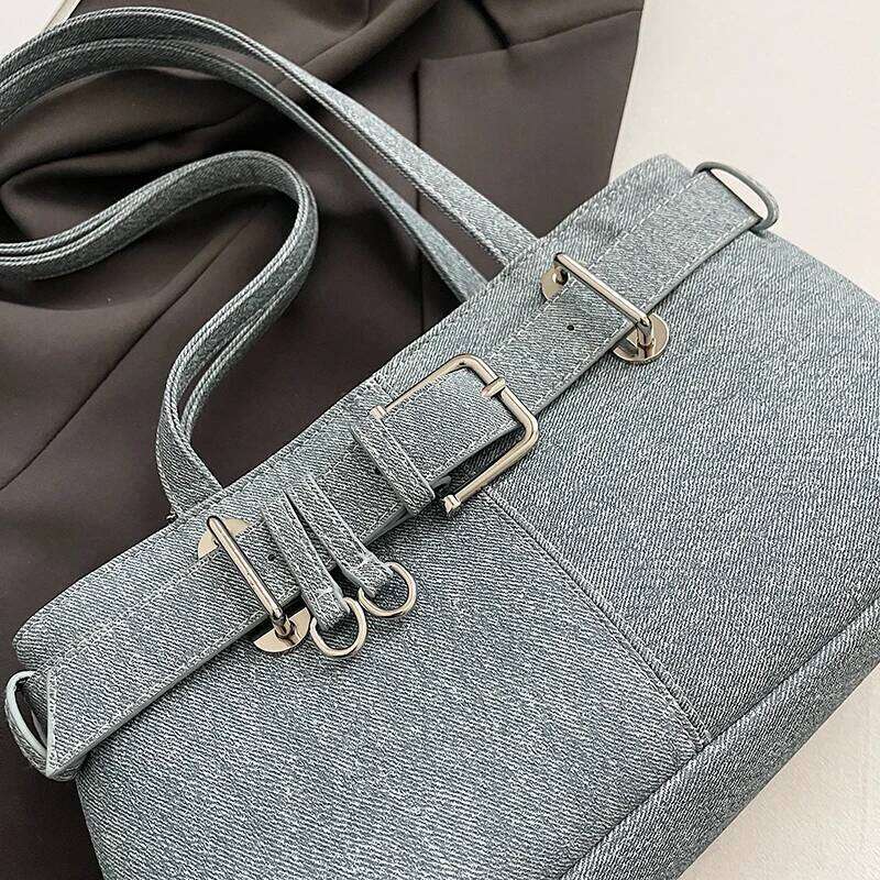 Belt Design Underarm Shoulder Bags For Women Quality Denim Fabric Pure Color Armpit Satchels 2025 Latest Designer Handbag