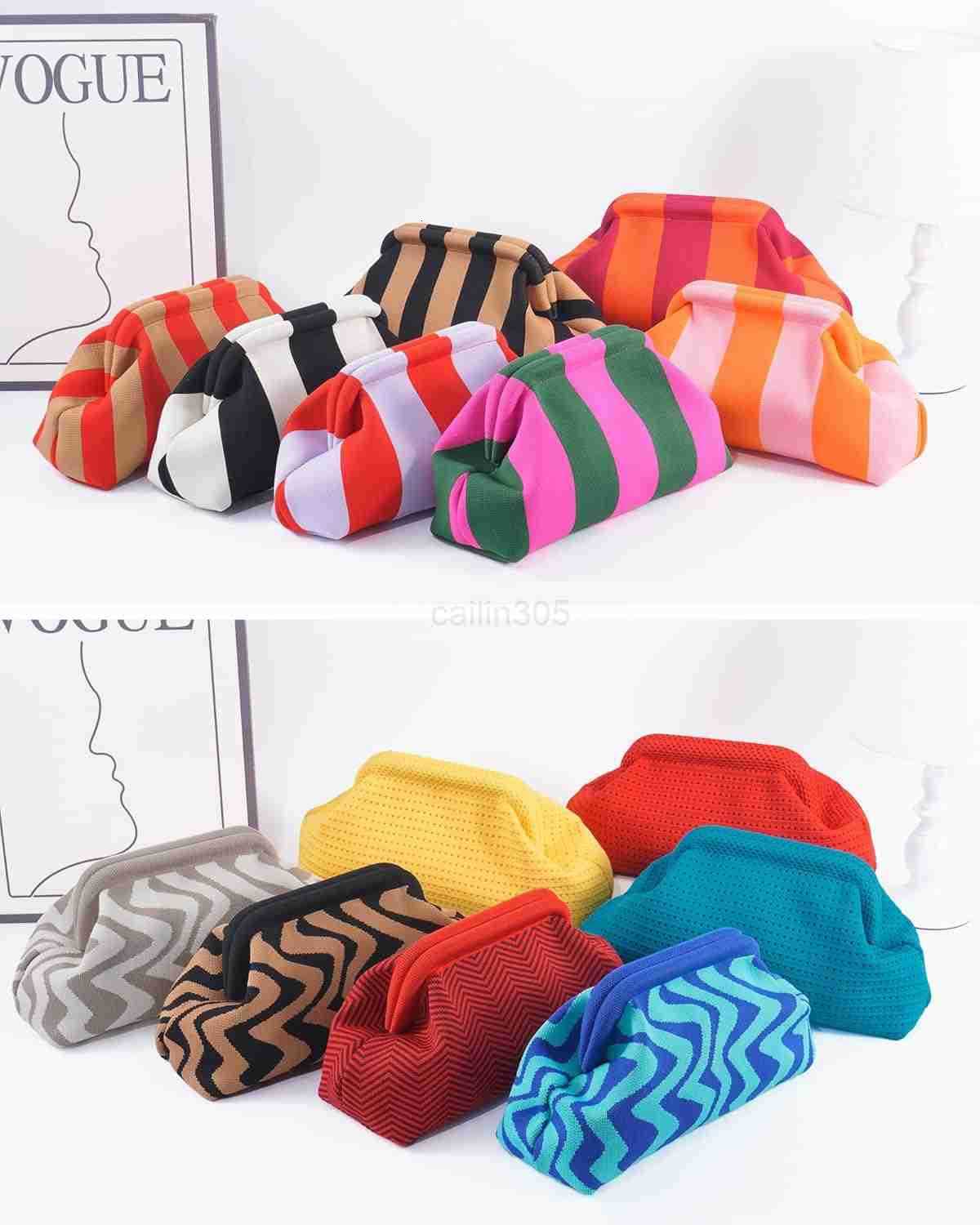 Clutch Purses for WomanSummer Beach Purse for Vacation Woven Striped Dumpling BagCrochet Evening Handbag Z25909