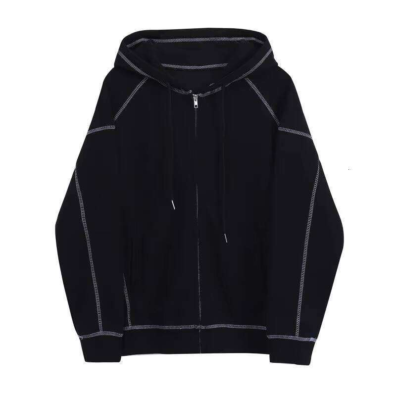 2025 Spring New Design Men's 100% Cotton Hooded Zipper Sweatshirt Contrast Color Long Loose Thin Cardigan Jacket for Men