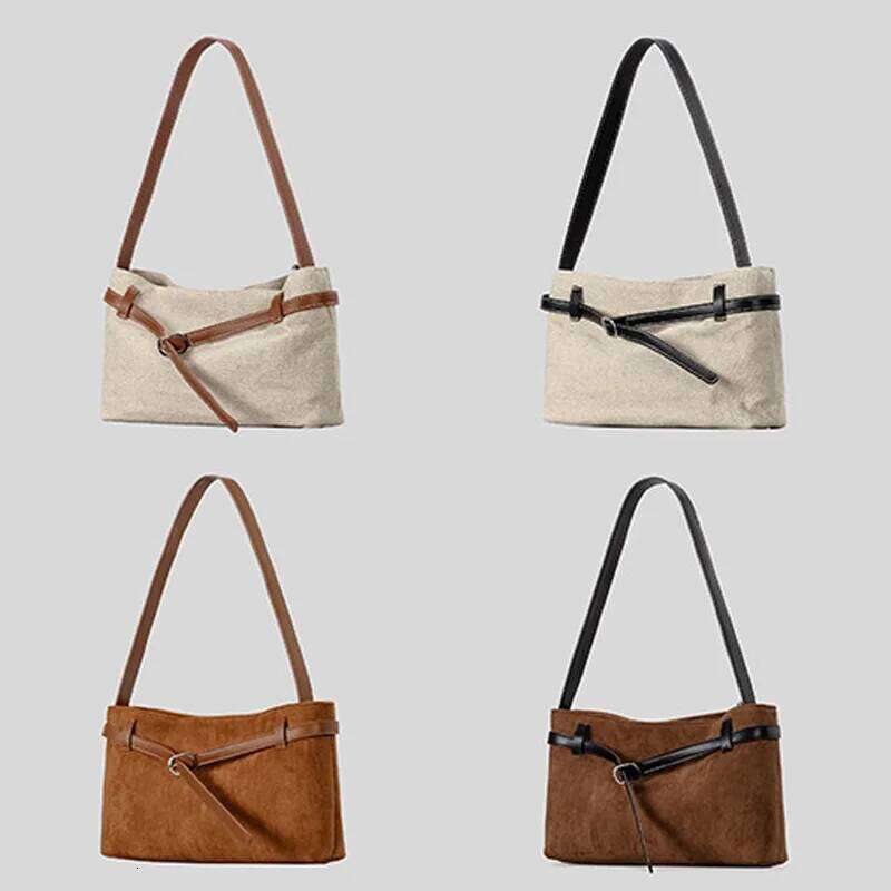 Vintage Faux Suede Belts Deco Tote 2025 Autumn And Winter New Womne Shoulder Bags Maillard Crossbody Bag