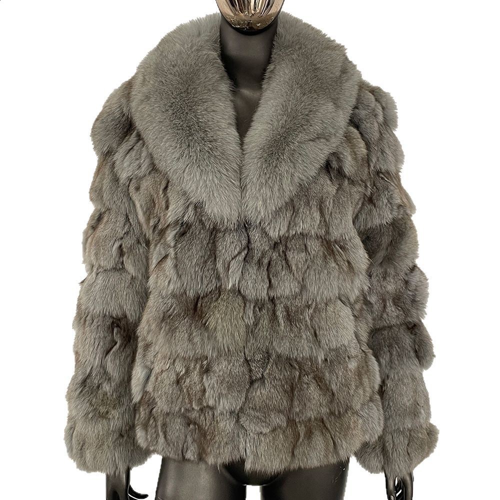 Fox Fur Collar Haining Fur 2025 Winter Short Fur Coat Womens Real Fox Fur 241115