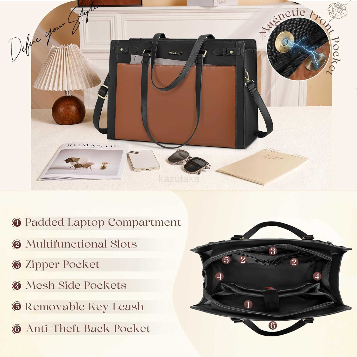 Laptop Bag for Women 156 Inch PU Vegan Leather Work Tote Bag Waterproof Womens Briefcase Designer Computer Bags for Office Teacher College Travel Larg