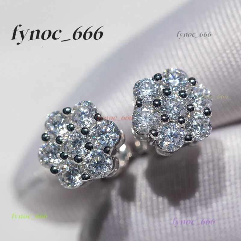 Ready to Ship GRA Hip Hop Stud Earrings Moissanite Men Earrings 925 Sterling Silver Cluster Flower 7mm Moissanite Rings