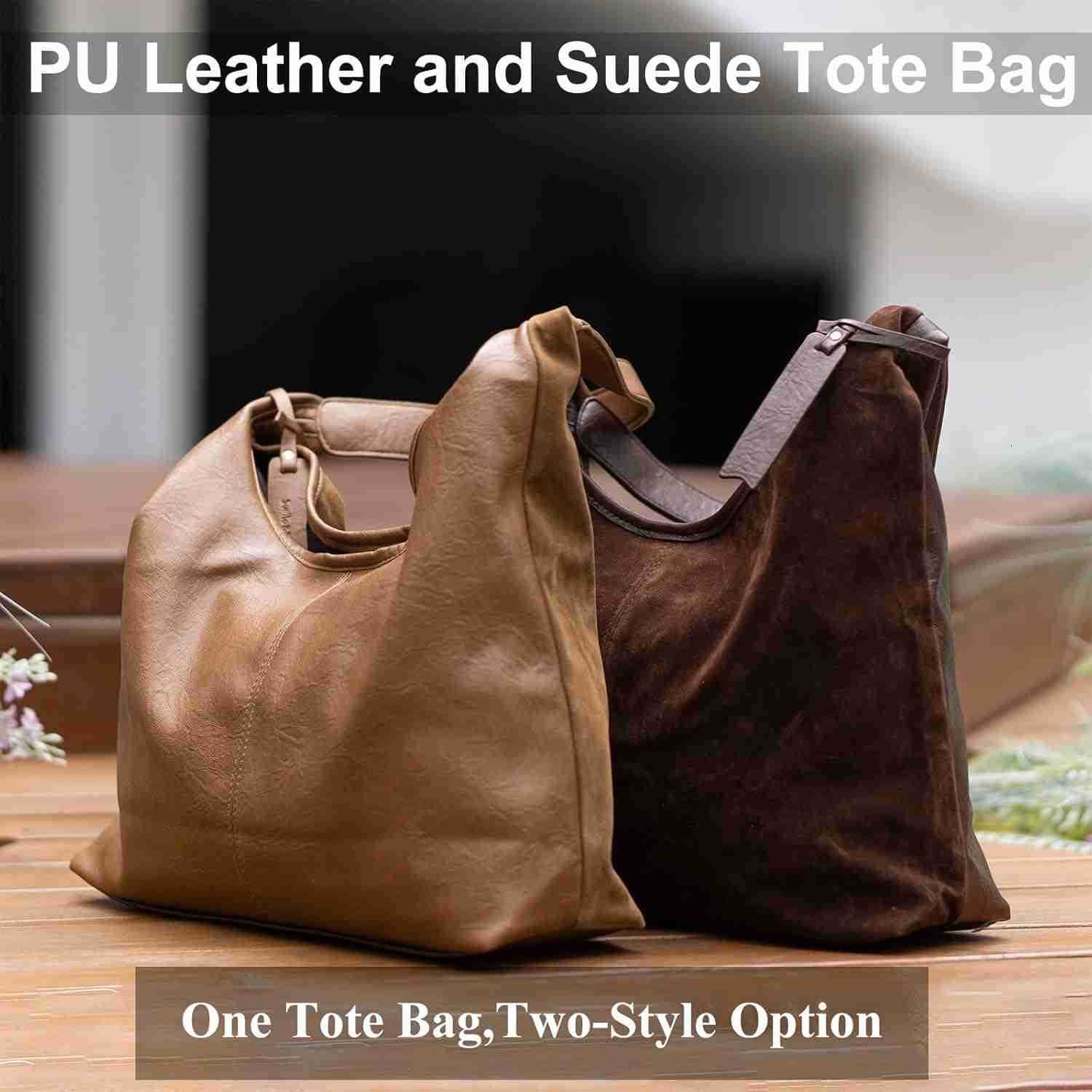 ather and Suede Tote Bag Shoulder Bag for Women Large Capacity Hobo Bag with Interior Pockets M250828