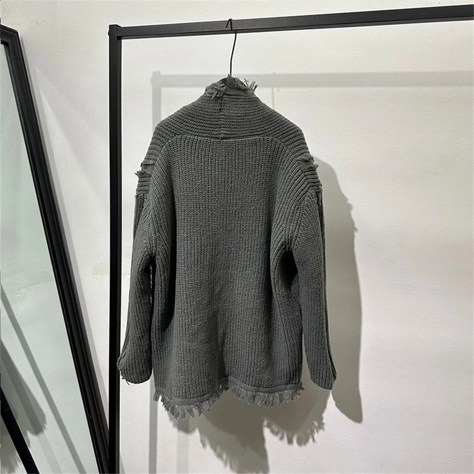 Vintage Raw Edge Knitted Sweater Kimono Cardigans Men Japan Style Streetwear Loose Casual Sweaters Coat Knitwear Jacket 250827